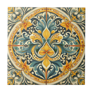 Lemon och Blue Azulejo Lissabon, mönstrad Talavera Kakelplatta
