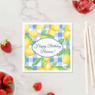 Lemon och Blue Gingham Birthday Pappersservett