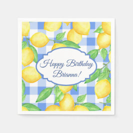 Lemon och Blue Gingham Birthday Pappersservett
