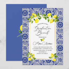 Lemon och blue mosaic vattencolor studenten bran inbjudningar