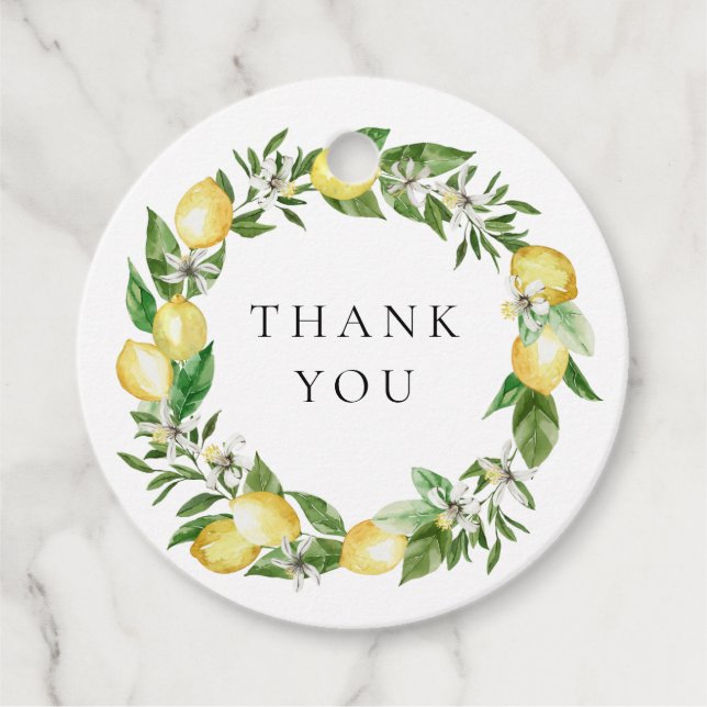 Lemon och Greenery Wandey Bröllop Tack Gåvor Etiketter (Framsida)