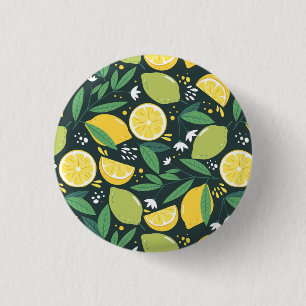 Lemon och Limes Fruit Mönster i Grönt och Gult Knapp