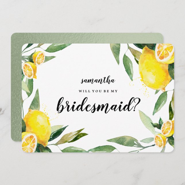 Lemon och Löv kommer du att bli mitt Bridesmaid-ko Inbjudningar (Fram/baksida)