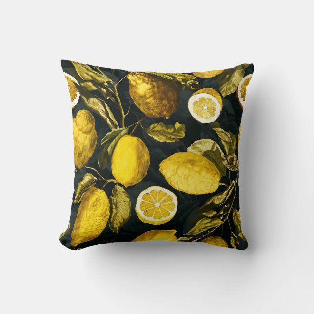 Lemon och Löv Mönster V Kudde (Framsida)