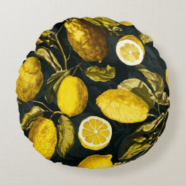 Lemon och Löv Mönster V Rund Kudde