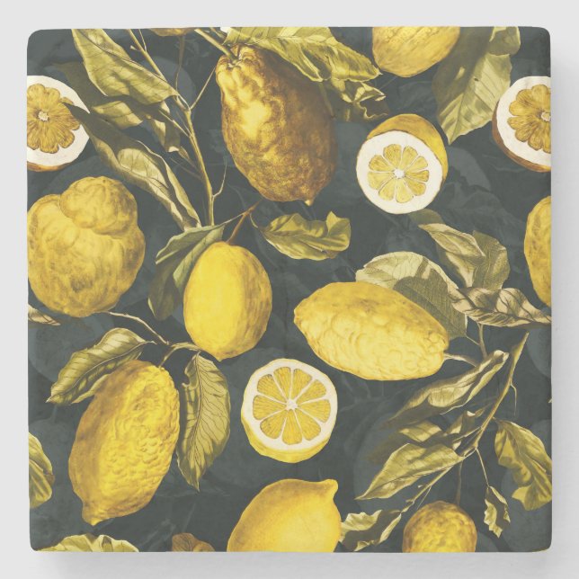 Lemon och Löv Mönster V Stenunderlägg (Framsidan)