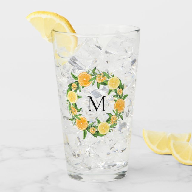 Lemon och Orange Slices Watercolor Monogram Glaskopp (Framsida Ice)