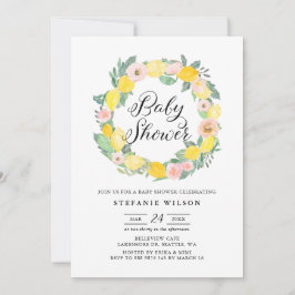 Lemon och Rosa ros Möhippa Inbjudan