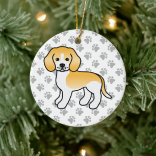 Lemon Och Vit Beagle Hund Med Anpassad Text Julgransprydnad Keramik