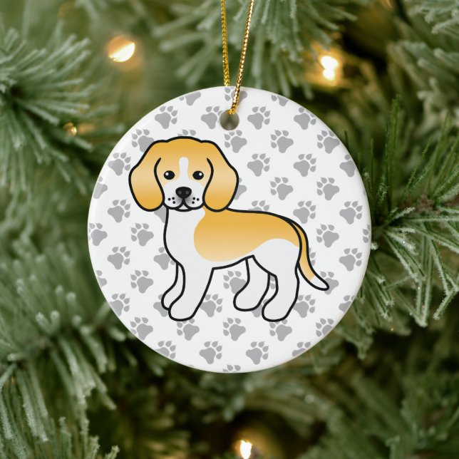 Lemon Och Vit Beagle Hund Med Anpassad Text Julgransprydnad Keramik (Träd)