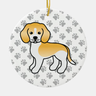 Lemon Och Vit Beagle Hund Tecknad Illustration Julgransprydnad Keramik