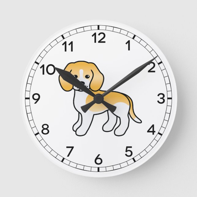 Lemon Och Vit Beagle Söt Tecknad Hund Rund Klocka (Framsida)