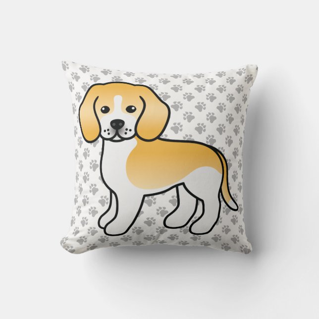 Lemon Och Vit Beagle Söt Tecknad Hund & Tassar Kudde (Framsida)