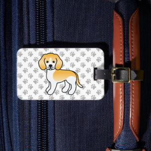 Lemon Och Vit Beagle Söt Tecknad Hund & Text Bagagebricka