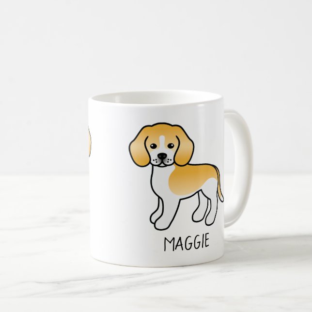 Lemon Och Vit Beagle Tecknad Hund & Anpassad Text Kaffemugg (Framsida höger)
