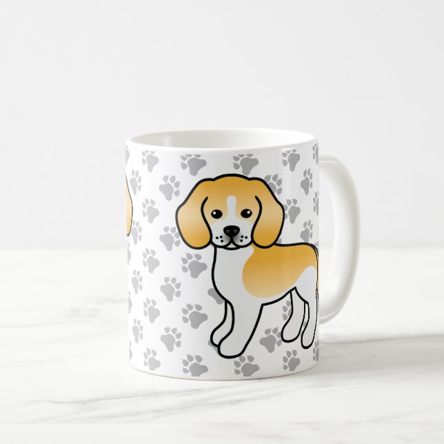 Lemon Och Vit Beagle Tecknad Hund & Tassar Kaffemugg (Framsida höger)