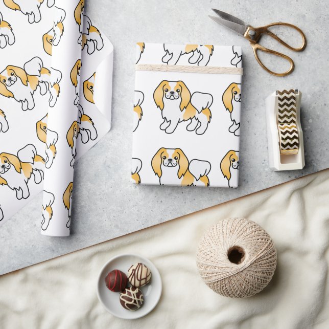 Lemon Och Vit Japansk Chin Tecknad Hundmönster Presentpapper (Hantverk)