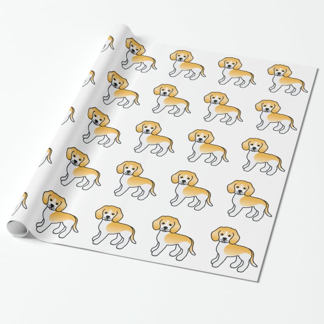 Lemon Och Vita Beagle Hundar Presentpapper (Utrullad)