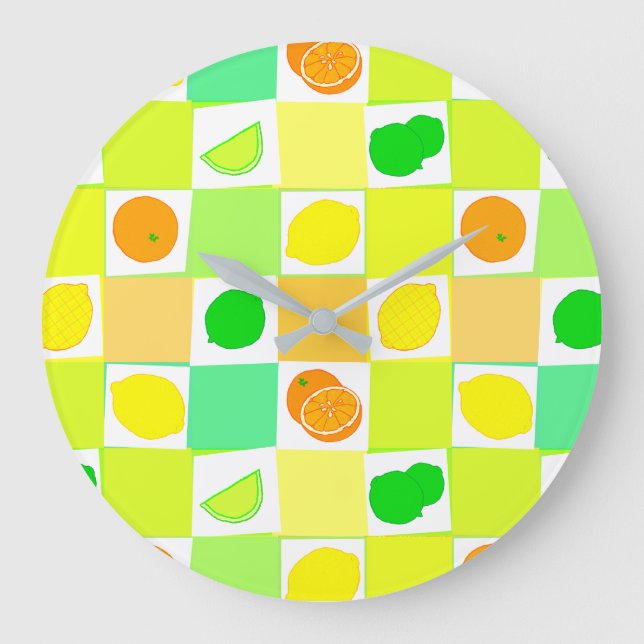 Lemon, Orangar med snutar Mönster Kitchen C Stor Klocka (Framsida)