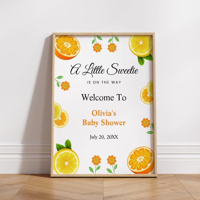 Lemon Orange Citrus Botanical Baby Shower Välkomme Poster (Lemon Orange Citrus Botanical Baby Shower Welcome Sign )