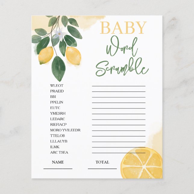 Lemon Ord Scramble Baby Shower-spel (Framsida)