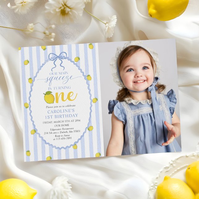 Lemon Our Main Squeeze 1-års födelsedagsfoto Inbjudningar (Skapare uppladdad)