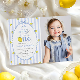 Lemon Our Main Squeeze 1-års födelsedagsfoto Inbjudningar