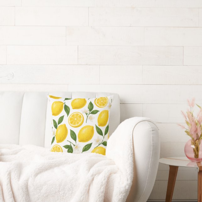 Lemon Pattern Design | Fresh Citrus Summer Print  Kudde (Soffa)