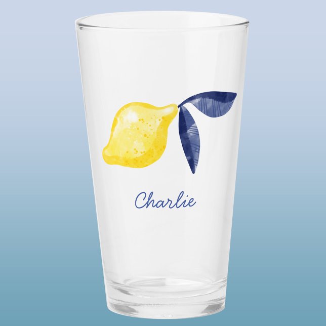 Lemon Personlig Glaskopp (Lemon watercolor personalized custom name glass tumbler)
