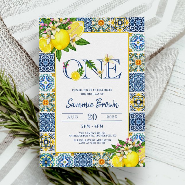 Lemon Photo Girl 1:a födelsedagen Party Inbjudningar (Skapare uppladdad)