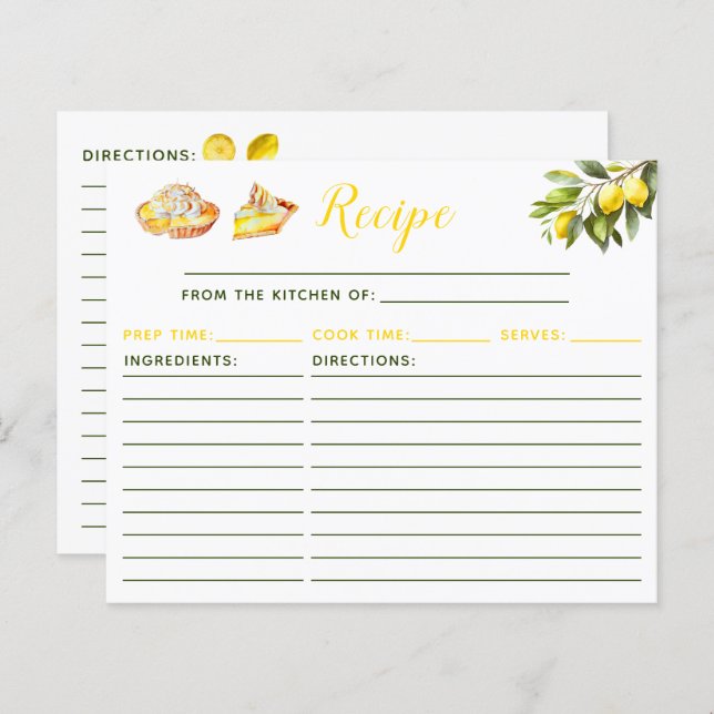 Lemon Pie Recipe (Fram/baksida)