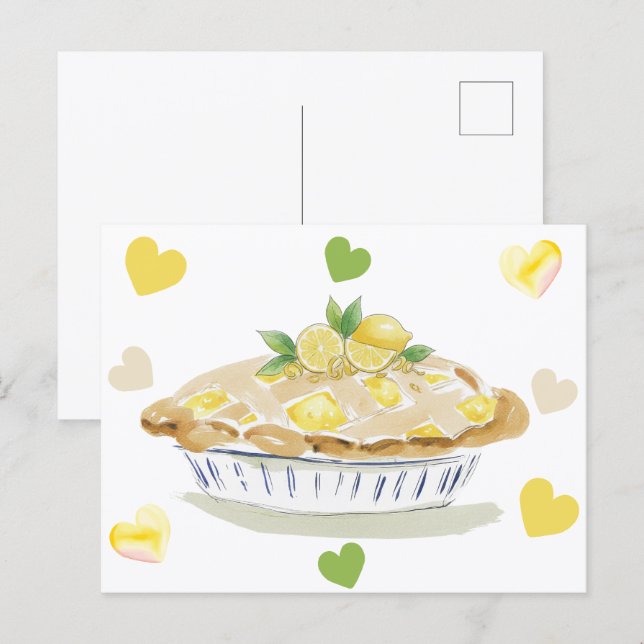 Lemon Pie Watercolor Vykort (Fram/baksida)