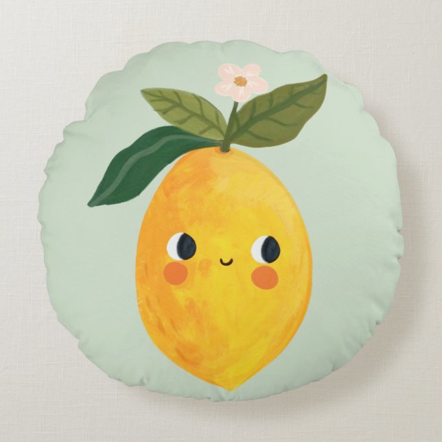 Lemon Pillow - Cute Fruit Nursery & Kids Rund Kudde (Framsidan)