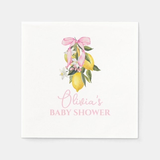Lemon Pink Bow La Dolce Vita Baby Shower Pappersservett (Framsidan)