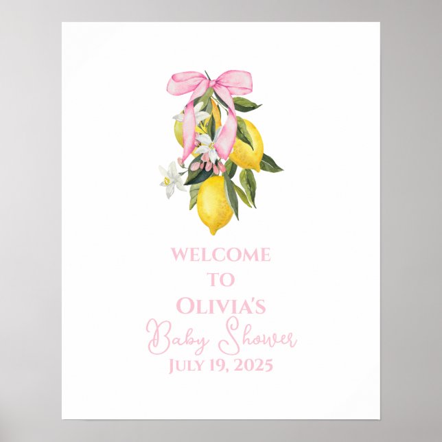Lemon Pink Bow preppy Coquette Baby Shower welcome Poster (Framsidan)