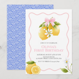 Lemon Pink Bow preppy Coquette födelsedagsinbjudan Inbjudningar