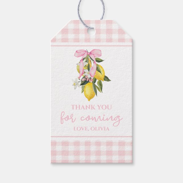 Lemon Pink Bow prydlig baby shower Presentetikett (Framsidan)