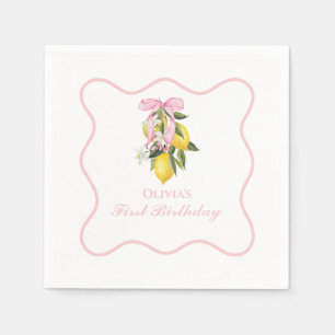 Lemon Pink Bow prydlig Coquette  1-årsdag Pappersservett
