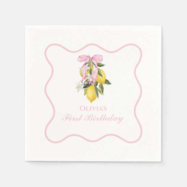 Lemon Pink Bow prydlig Coquette  1-årsdag Pappersservett (Framsidan)