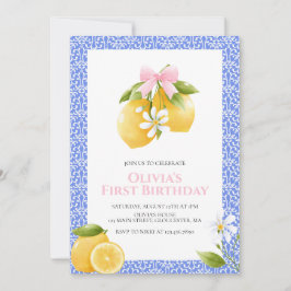 Lemon Pink Bow prydlig Coquette födelsedag Inbjudningar