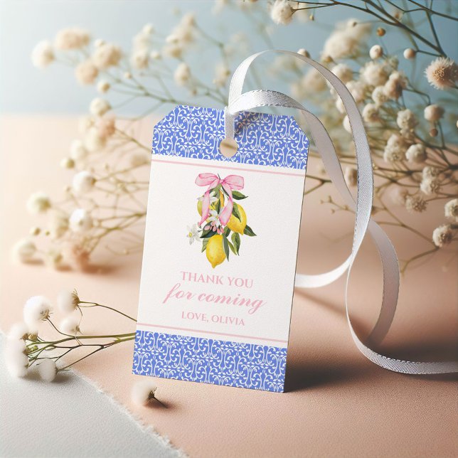 Lemon Pink Bow prydlig födelsedag Presentetikett (Skapare uppladdad)