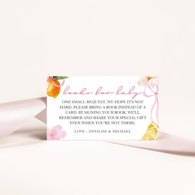 Lemon & Pink Bows Böcker för Baby Bibliotek Tilläggskort (Books for Baby Library Lemon Girls Baby Shower Enclosure)