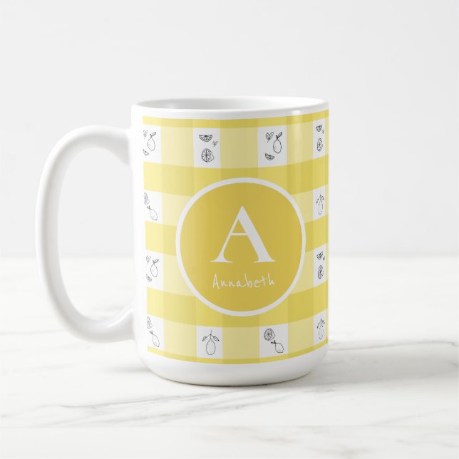 Lemon Plaid Monogram Kaffemugg (Vänster)