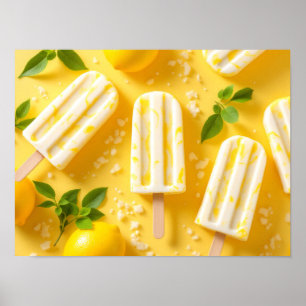 Lemon Popsicle Sommar Mat Mönster Gult Poster