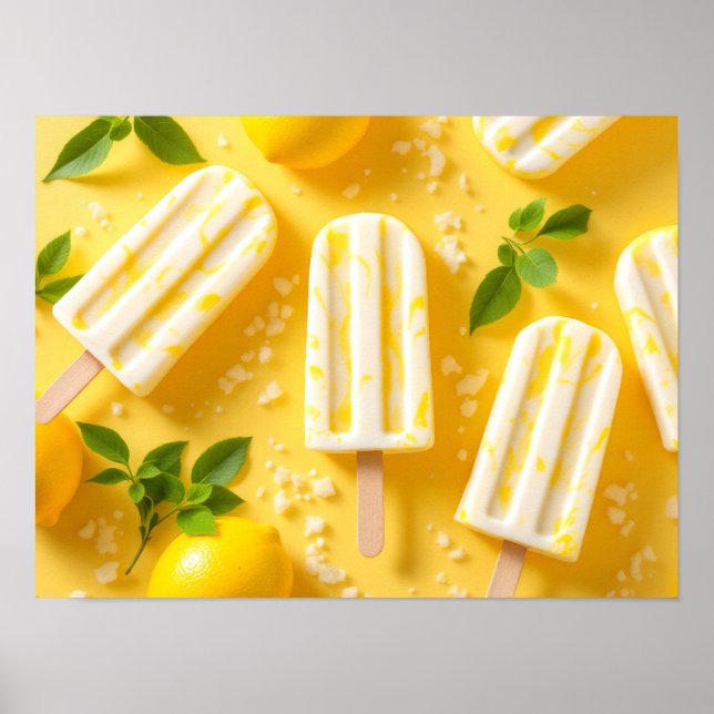 Lemon Popsicle Sommar Mat Mönster Gult Poster (Framsidan)