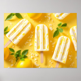 Lemon Popsicle Summer Food Pattern Yellow Poster