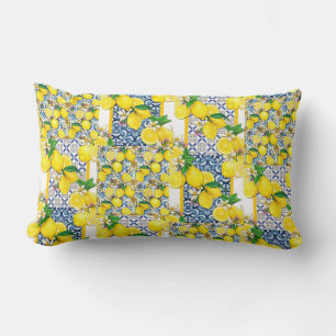 Lemon Portugisiska Azulejo Mediterranean Santorini Lumbarkudde