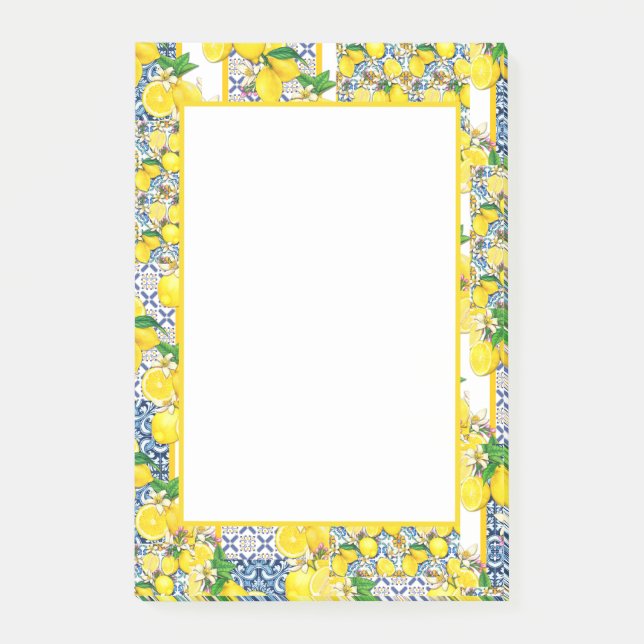 Lemon Portugisiska Azulejo Mediterranean Santorini Post-it Block (Framsida)
