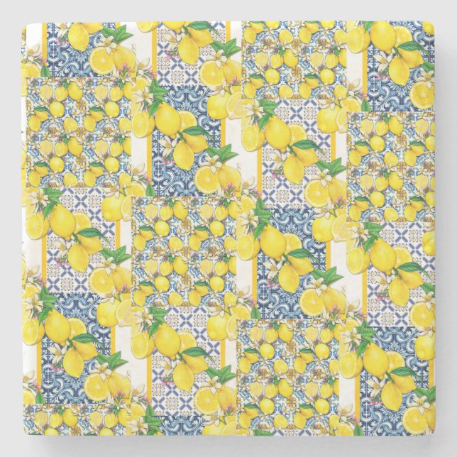 Lemon Portugisiska Azulejo Mediterranean Santorini Stenunderlägg (Framsidan)