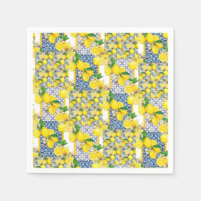 Lemon Portuguese Azulejo Mediterranean Santorini  Pappersservett (Framsidan)